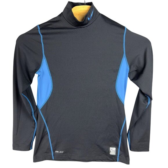 Nike Other - Nike Pro Combat Dri-Fit Shirt Men S Black & Blue Thermal Mock Neck Long Sleeve
